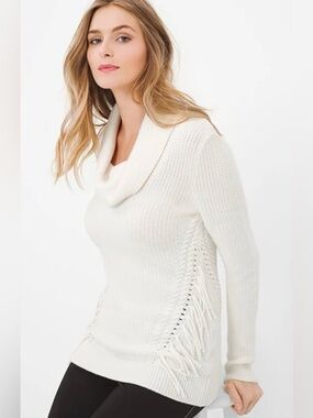 WHITE HOUSE BLACK MARKET MIX KNIT COWL NECK WHITE/CREAM COLOR SWEATER SIZE XS